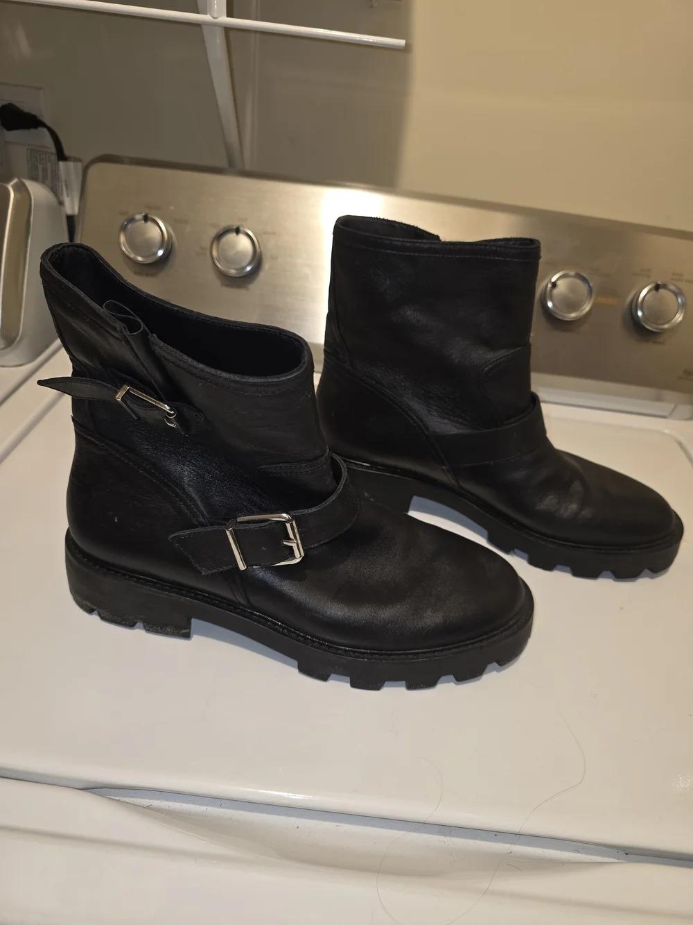 Banana Republic Black Leather Buckle Ankle Booties